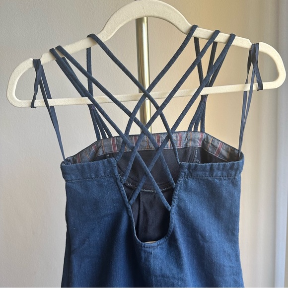 NWOT Vintage Armani Exchange Strappy Dark Wash Denim Mini Dress w/ Pockets - Picture 8 of 10